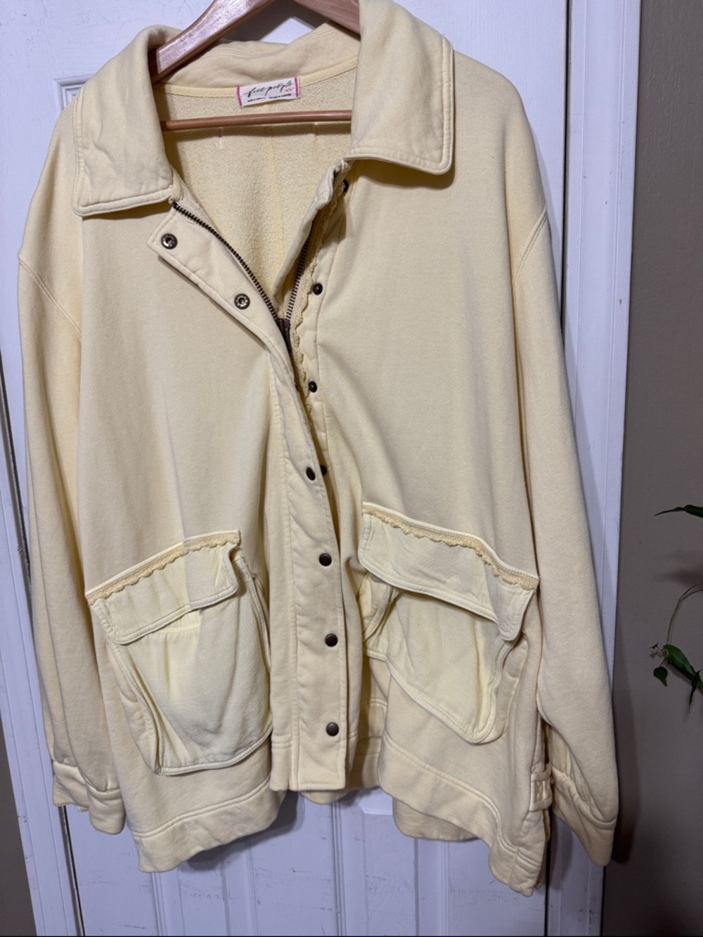Free People Yellow Shacket Zipper and Snap Closure